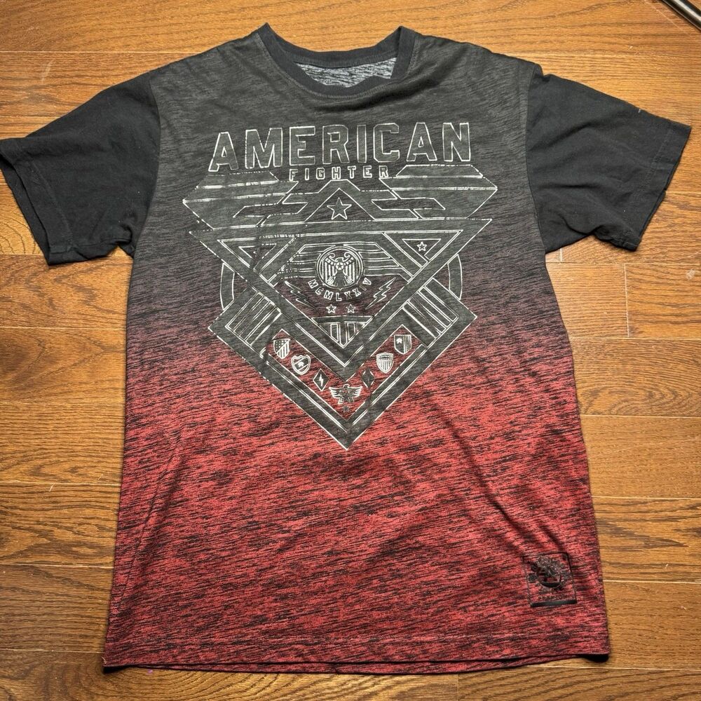 American Fighter Shirt Mens Medium Red Black Logo Graphic UFC MMA Performance